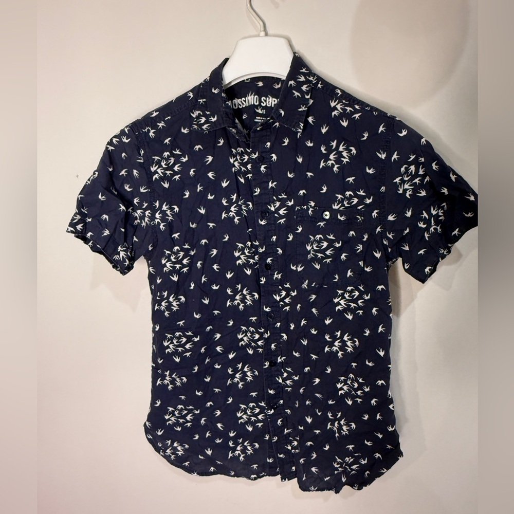 Mossimo Supply Co. Blue and White Bird Pattern Top